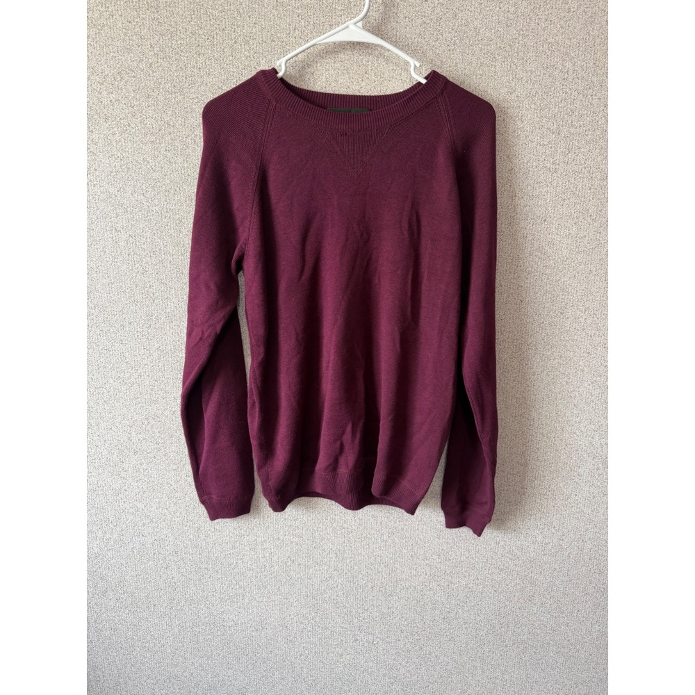Cable & Gauge Womens Silk Cotton Blend Crew Neck Sweater Burgundy Wine Size M